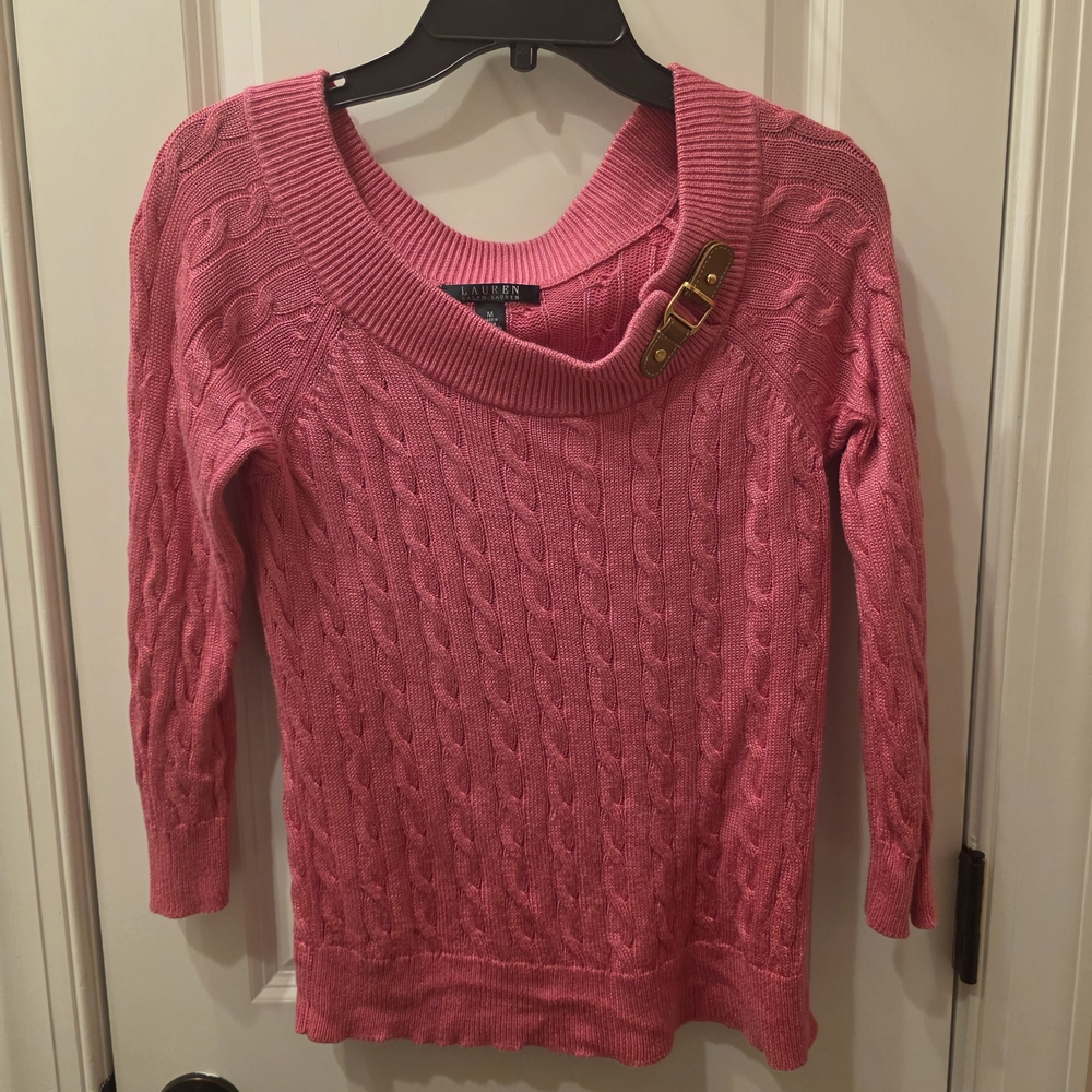 Ralph Lauren Pink Cowl Neck Cable Knit Sweater